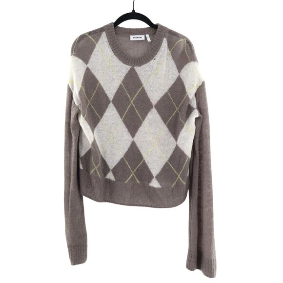 Weekday Sweaters - Weekday Argyle Sweater Womens Small Brown Wool Open Knit Light Academia